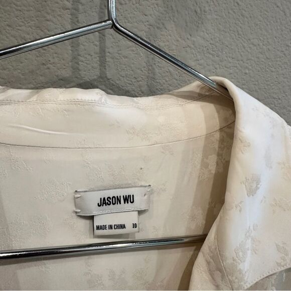 Jason Wu | 10 | cream Women's Floral Jacquard Satin Pajama style Shirt - Picture 5 of 7